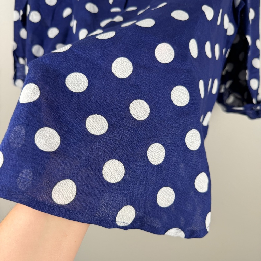 Hester & Orchard Blouse Women's Large Navy White Polka Dot 3/4 Sleeve Pullover - Picture 9 of 15